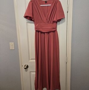 SHEIN Dusty Rose Flutter Sleeve Wrap-Style Maxi Dress
